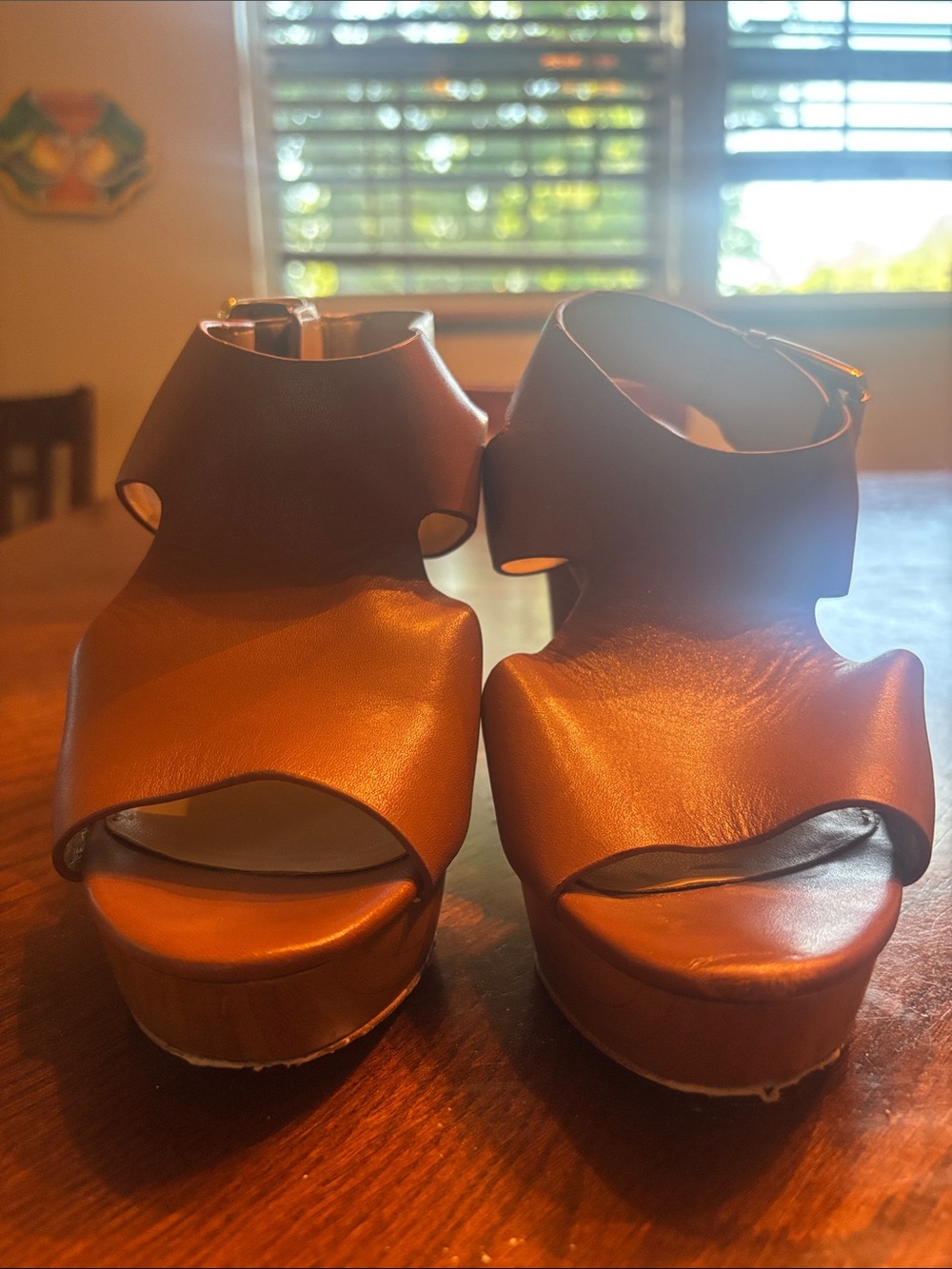 Michael Kors Metallic Copper Platform Sandals with Ankle Straps